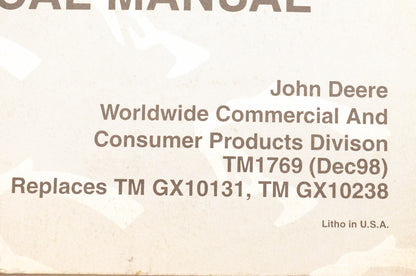 OEM John Deere TM1769, TMGX10131, TMGX10238 Sabre Lawn Tractor Technical Manual