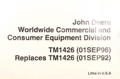 OEM John Deere TM1426 Lawn And Garden Tractor Technical Manual