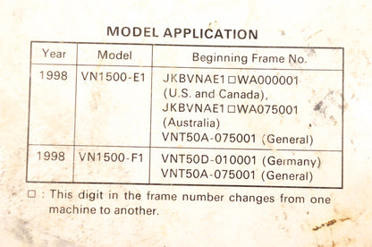 OEM Kawasaki 99924-1229-51 Vulcan1500 VN1500 Classic Service Manual