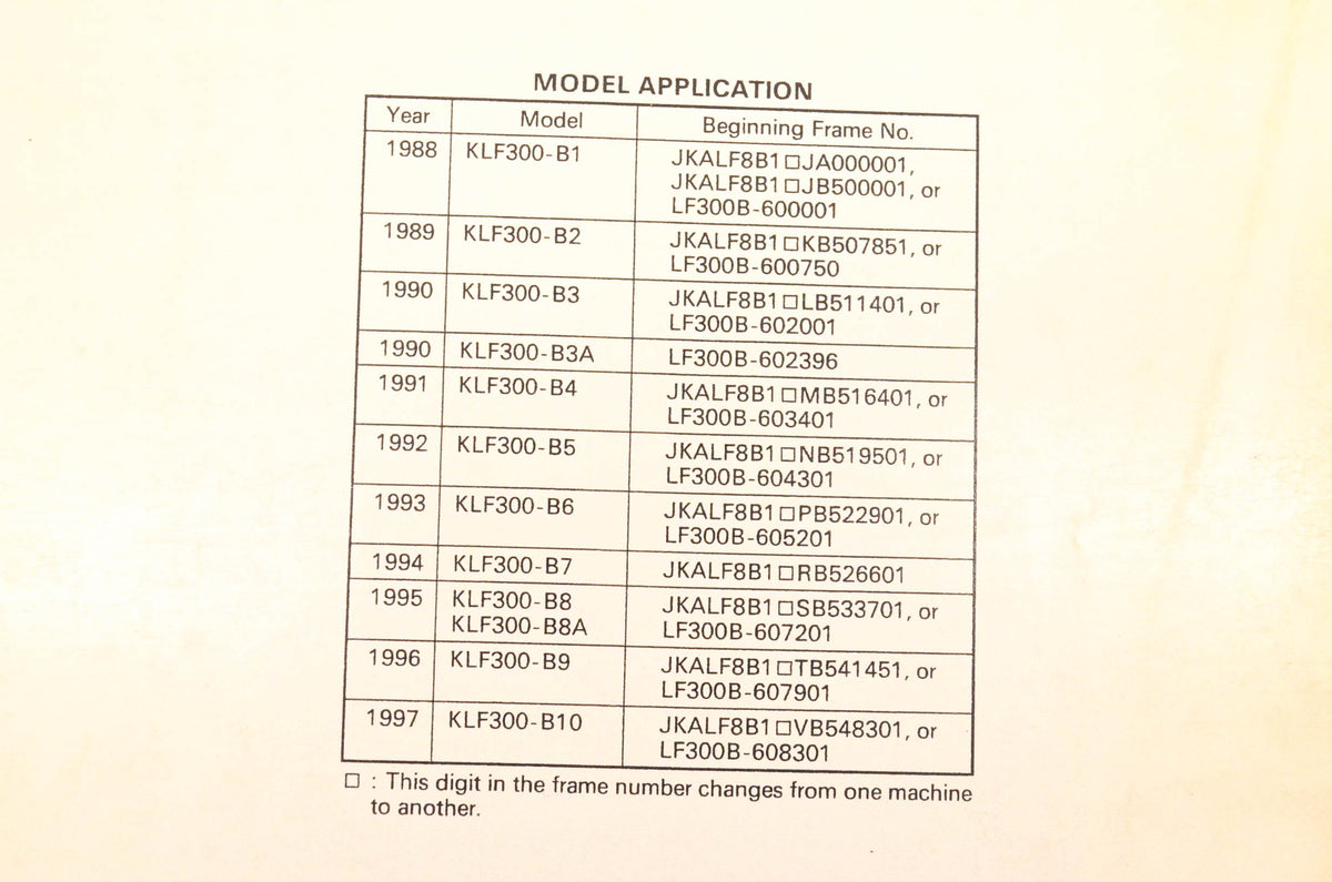OEM Kawasaki 99924-1100-54 KLF300 Bayou 300 ATV Service Manual Supplement