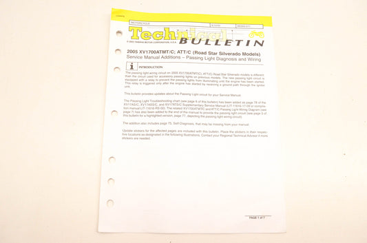 New OEM Yamaha M2005-011 Technical Bulletin 2005 XV1700ATMT/C ATT/C NOS