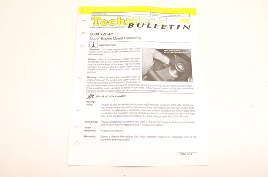 New OEM Yamaha M2004-005 Technical Bulletin 2004 YZF-R1 NOS