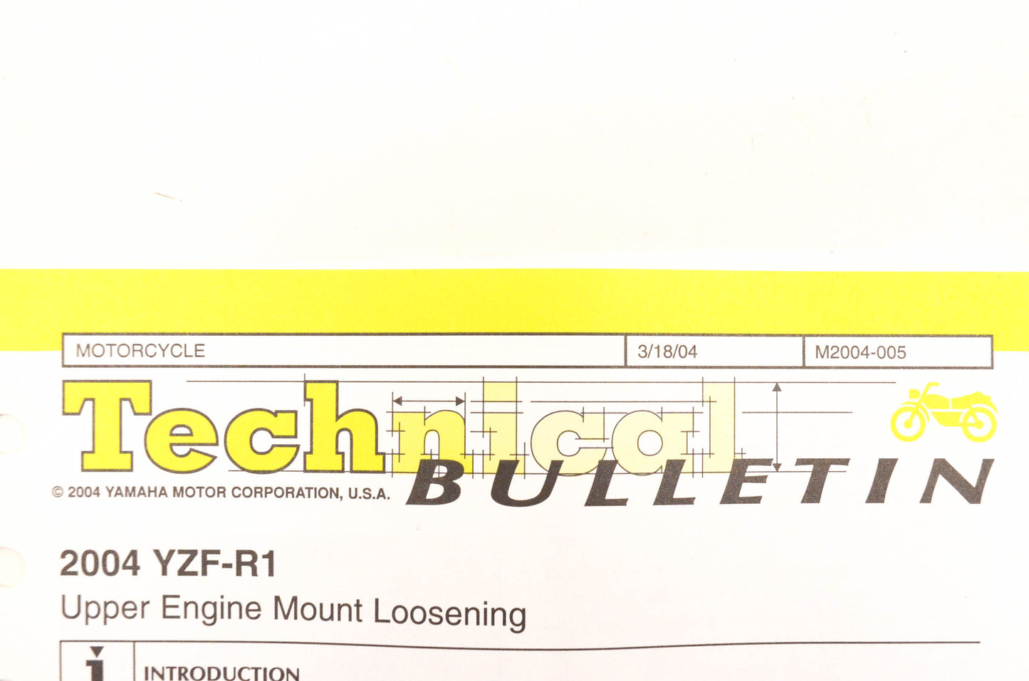 New OEM Yamaha M2004-005 Technical Bulletin 2004 YZF-R1 NOS