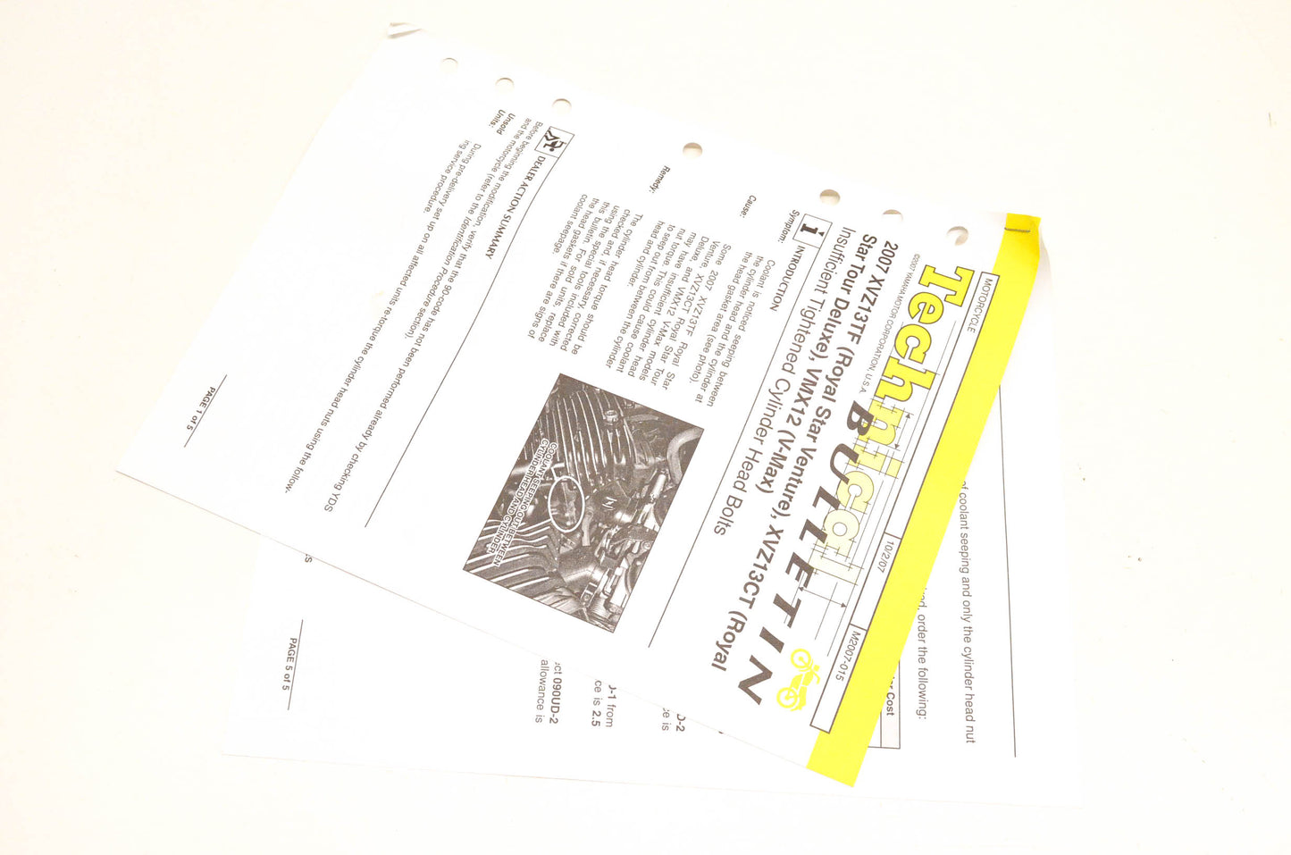 New OEM Yamaha M2007-015 Technical Bulletin 2007 XVZ13TF XVZ13CT VMX12 NOS