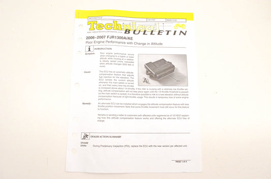 New OEM Yamaha M2007-016 Technical Bulletin 2006-07 FJR1300A/AE NOS