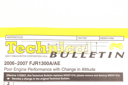 New OEM Yamaha M2007-016A Technical 2006-07 FJR1300A/AE NOS