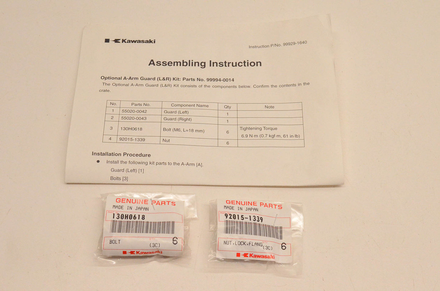 New OEM Kawasaki 99994-0014 A Arm Guard Kit NOS
