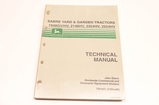 OEM John Deere TM1841 Sabre Yard & Garden Tractor Technical Manual