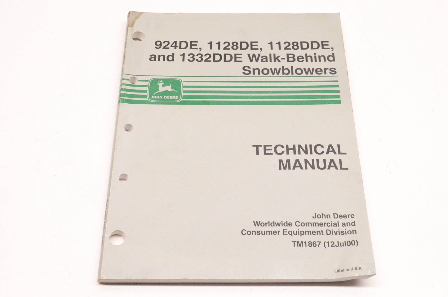 OEM John Deere TM1867 Walk-Behind Snowblower Technical Manual