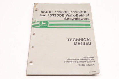 OEM John Deere TM1867 Walk-Behind Snowblower Technical Manual