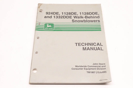 OEM John Deere TM1867 Walk-Behind Snowblower Technical Manual