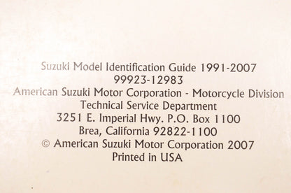 OEM Suzuki 99923-12983 Motorcycle And ATV Identification Guide 1991-2007