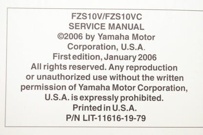 OEM Yamaha LIT-11616-19-79 FZS10V FZS10VC Service Manual