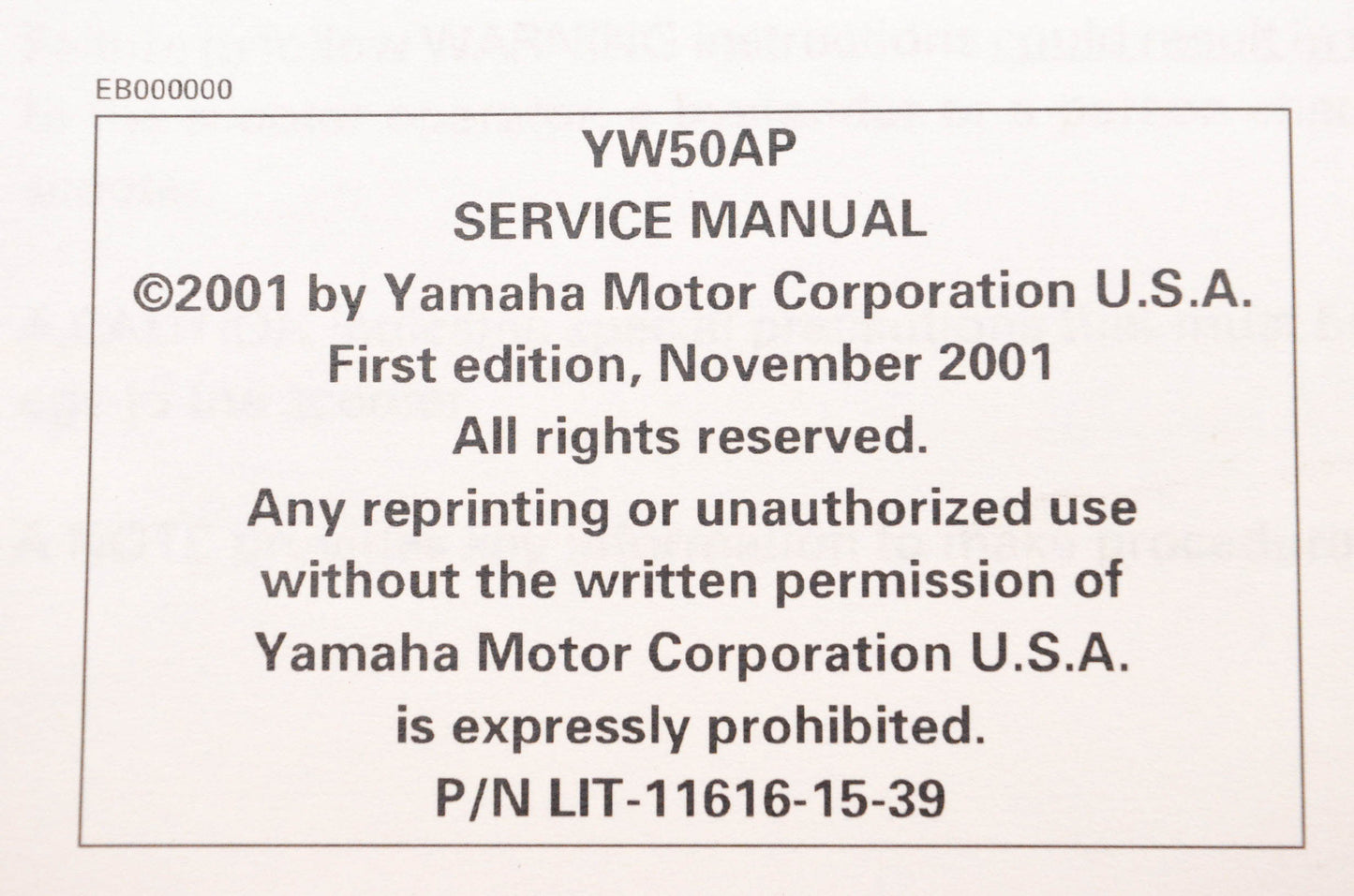 OEM Yamaha LIT-11616-15-39 YW50AP Zuma 2002-05 Service Manual
