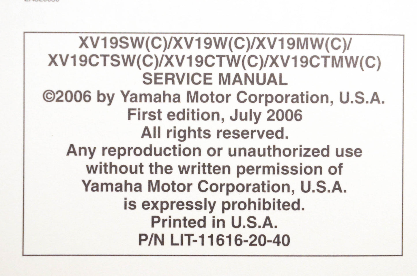OEM Yamaha LIT-11616-20-40 XV19 Service Manual