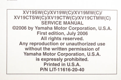 OEM Yamaha LIT-11616-20-40 XV19 Service Manual