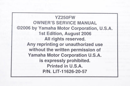 OEM Yamaha LIT-11626-20-57 YZ250FW Owner's Service Manual