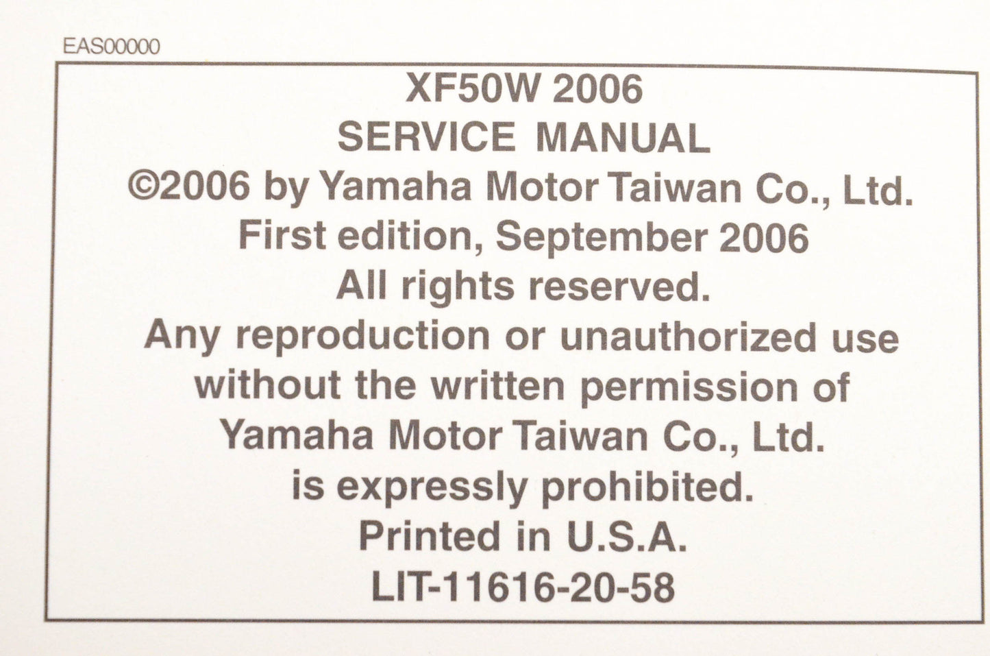 OEM Yamaha LIT-11616-20-58 XF50W Service Manual
