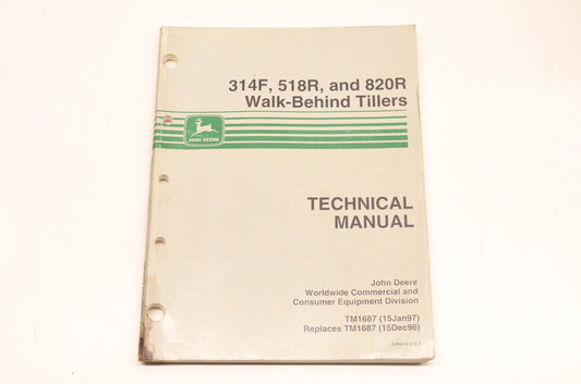 OEM John Deere TM1687, TM-1687 314F/518R/820R WalkBehind Tiller Technical Manual