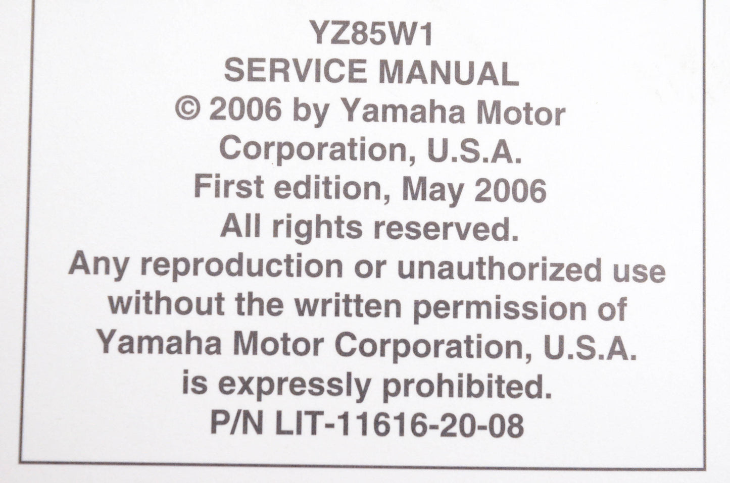 OEM Yamaha LIT-11616-20-08 YZ85W1 Service Manual