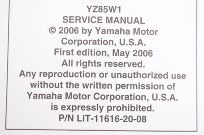 OEM Yamaha LIT-11616-20-08 YZ85W1 Service Manual