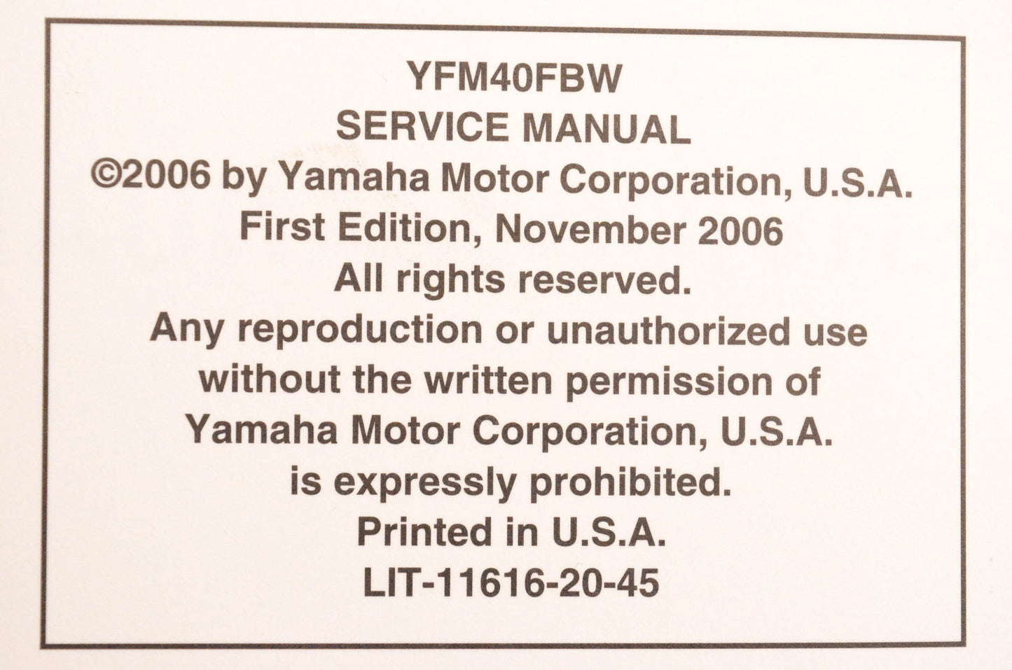 OEM Yamaha LIT-11616-20-45 YFM40FBW Service Manual
