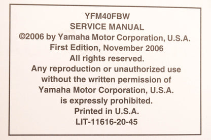 OEM Yamaha LIT-11616-20-45 YFM40FBW Service Manual