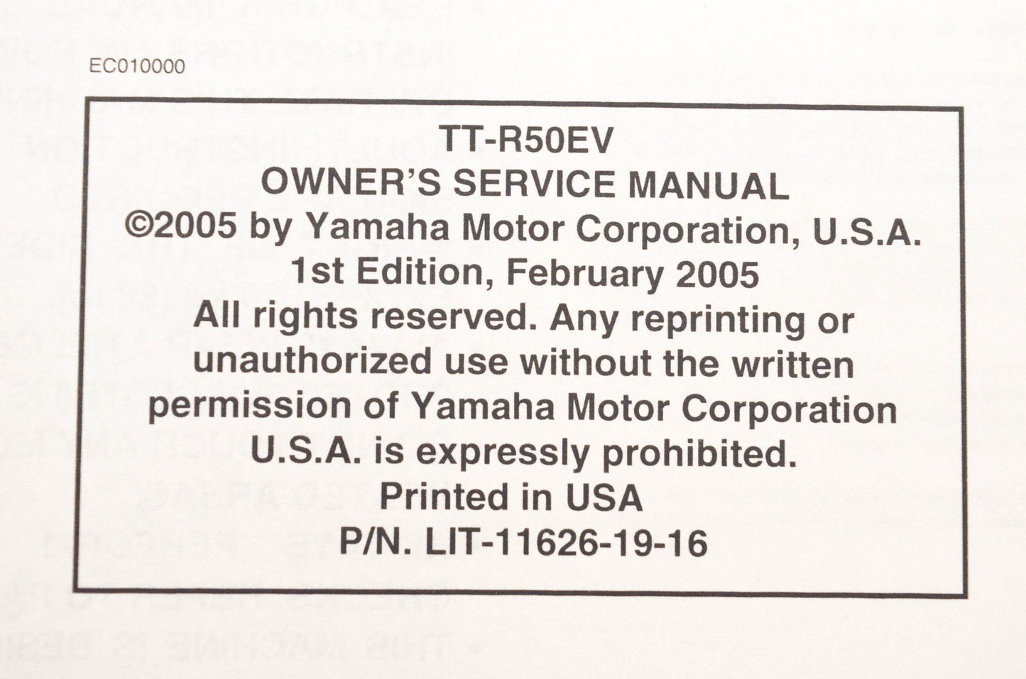 OEM Yamaha LIT-11626-19-16 TT-R50EV Owner's Service Manual