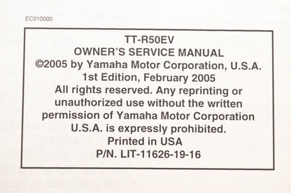 OEM Yamaha LIT-11626-19-16 TT-R50EV Owner's Service Manual