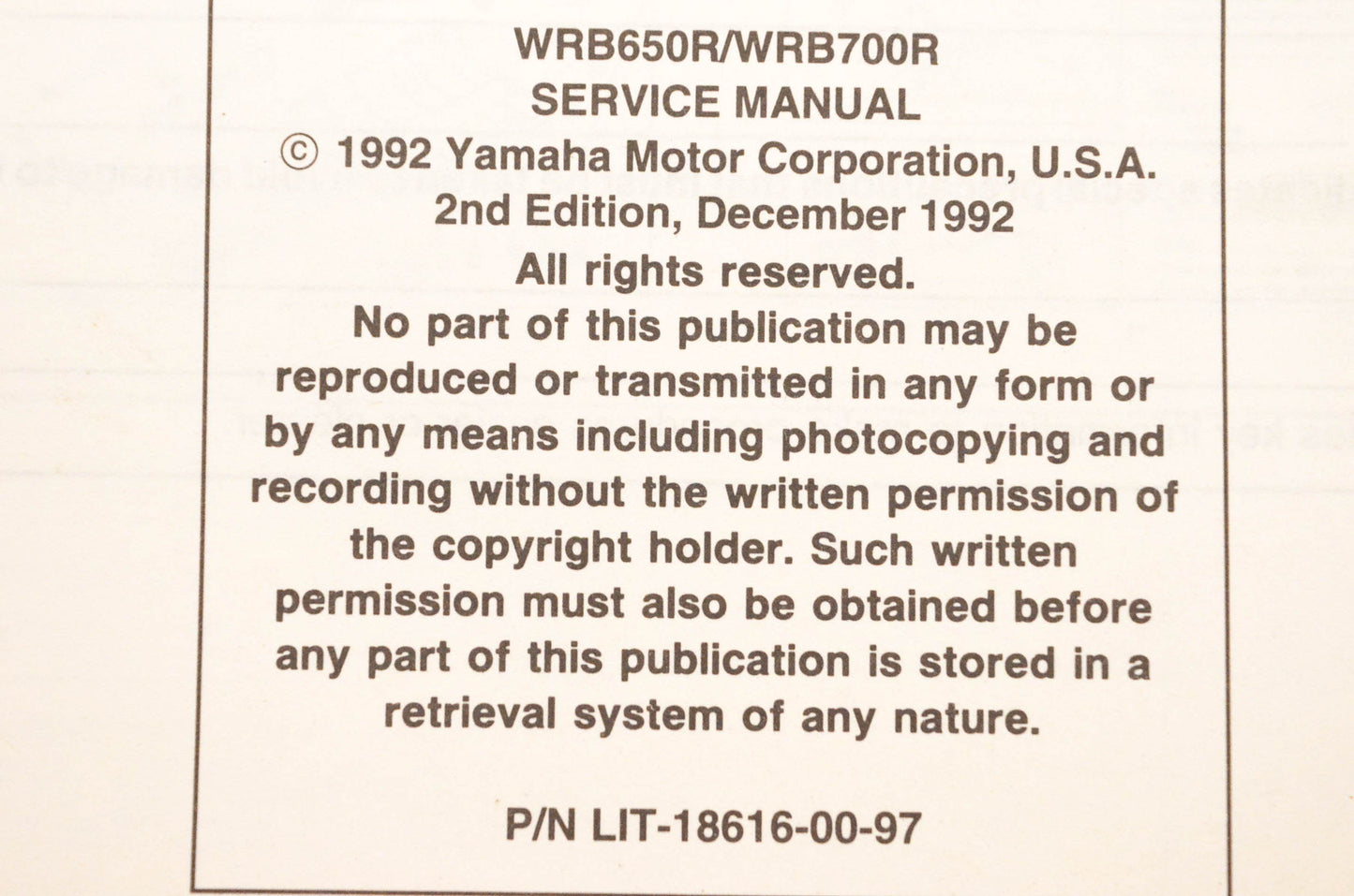 OEM Yamaha LIT-18616-WR-70 WRB650/700R/RA Service Manual