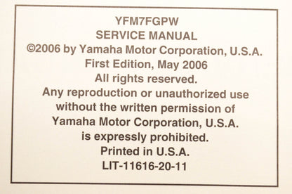 OEM Yamaha LIT-11616-20-11 YFM7GPW Service Manual