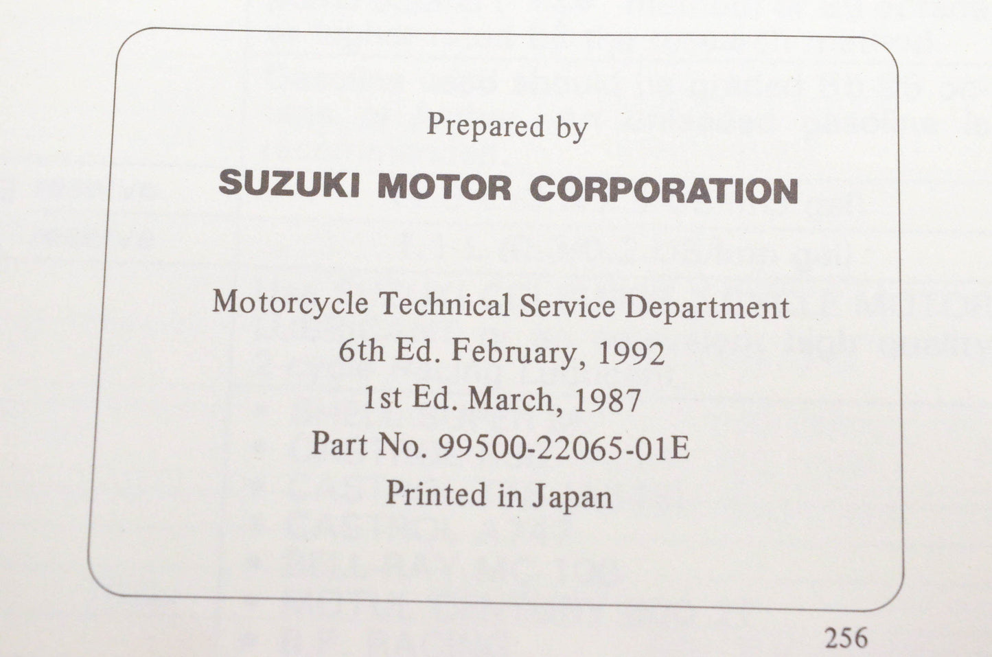 OEM Suzuki 99500-22065-01E LT250R Service Manual