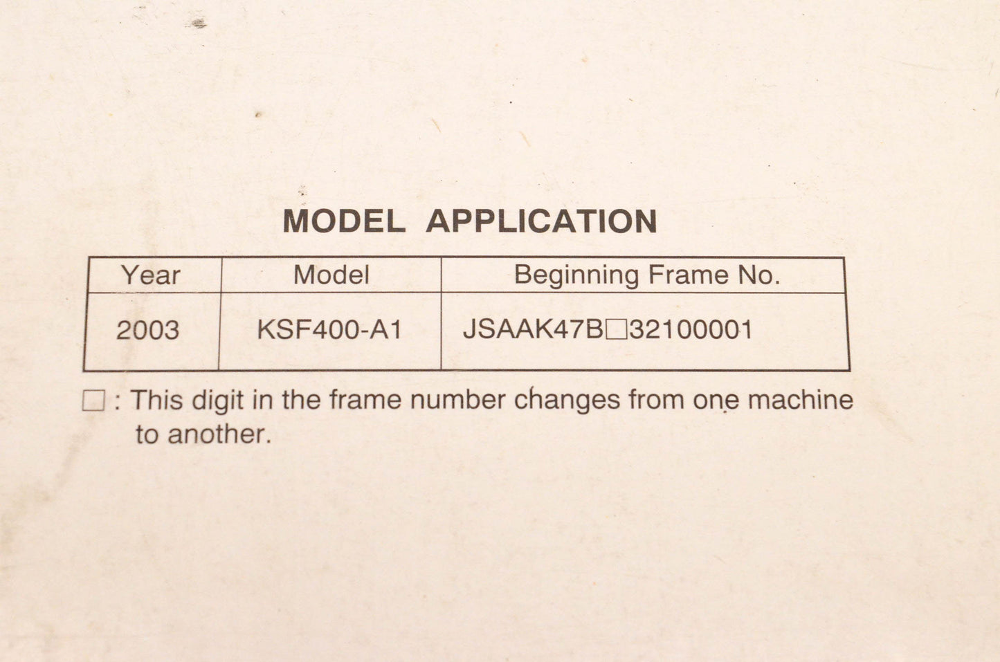 OEM Kawasaki 99924-1301-01 KFX400 ATV Service Manual