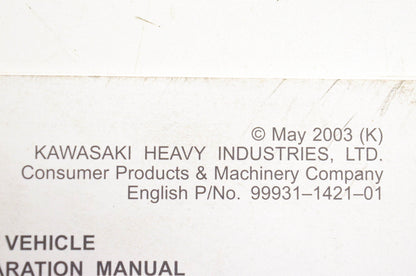 OEM Kawasaki 99931-1421-01 KVF700-A1/B1 ATV Assembly And Preparation Manual