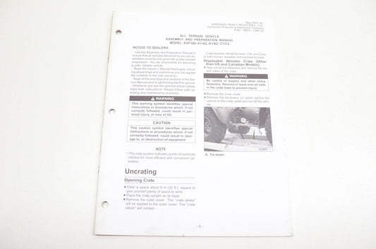 OEM Kawasaki KVF360-A1/A2 B1/B2 C1/C2 ATV Assembly And Preparation Manual