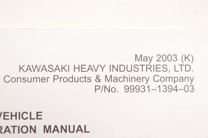 OEM Kawasaki KVF360-A1/A2 B1/B2 C1/C2 ATV Assembly And Preparation Manual