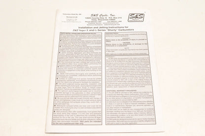 S&S Cycle 400 Super E And G Series Shorty Carburetors Instructions Manual