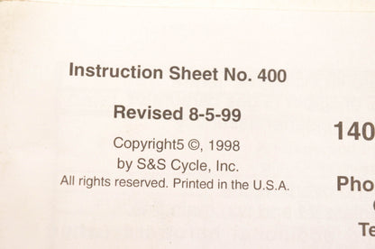 S&S Cycle 400 Super E And G Series Shorty Carburetors Instructions Manual