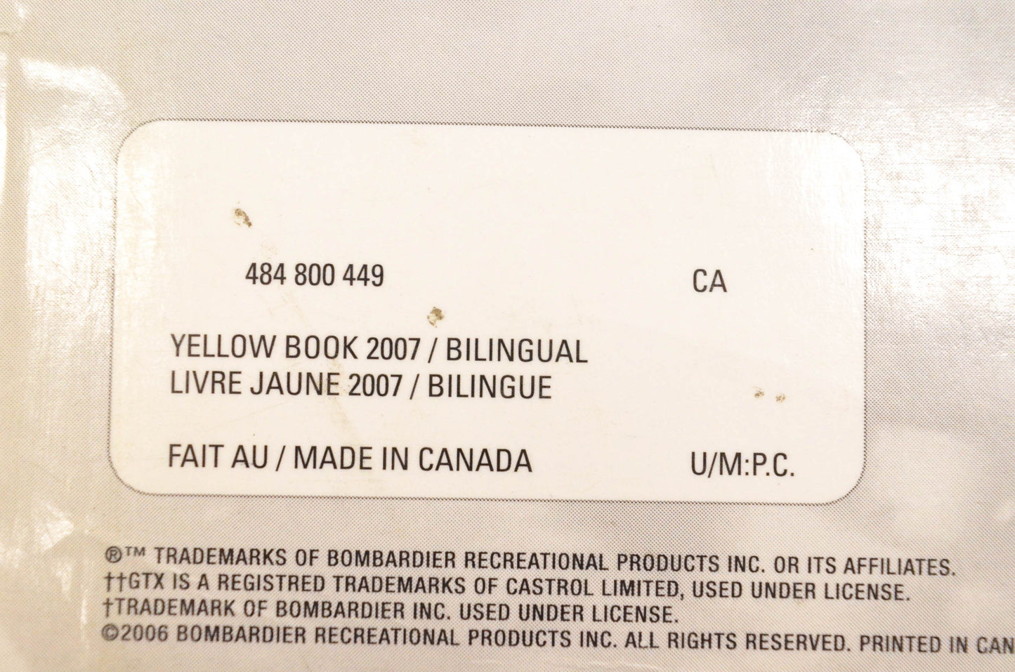 Ski Doo 484800449 2007 Yellow Book