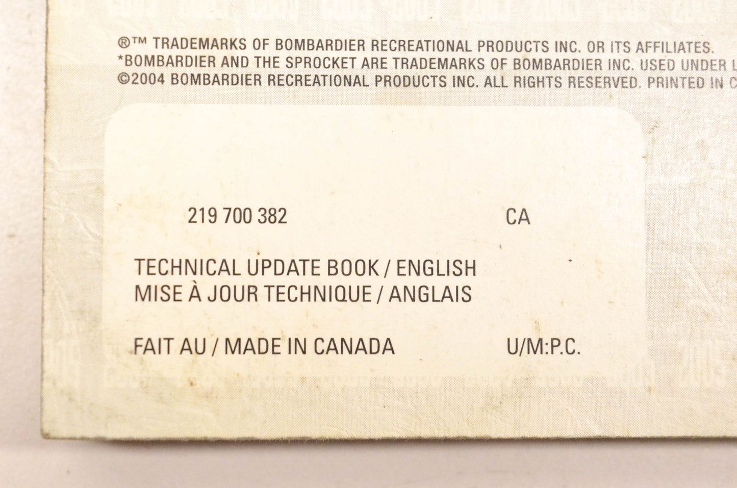 Bombardier 219700382 2005 ATV Technical Update Manual