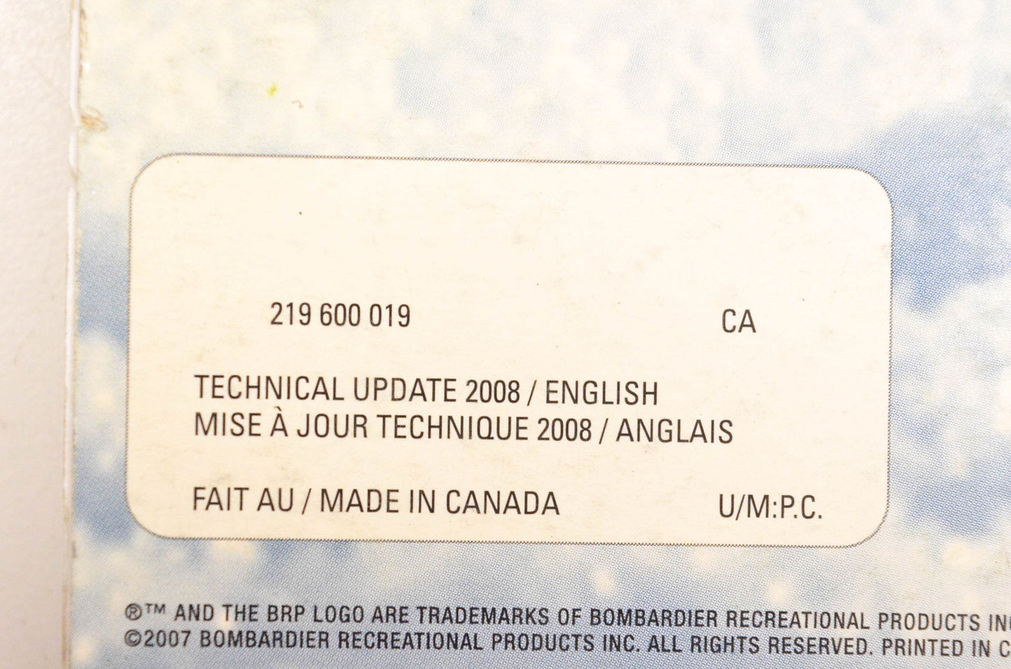 Ski Doo 219600019 2008 Technical Update Manual