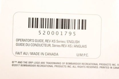 Ski Doo 520001795 2018 Rev-XS Series Operator's Guide