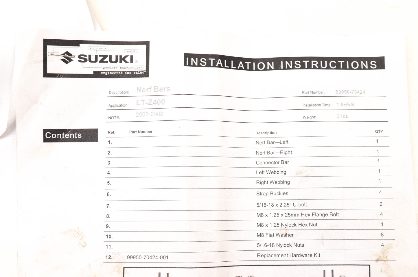 New OEM Suzuki 99950-70424 Nerf Bar Kit NOS