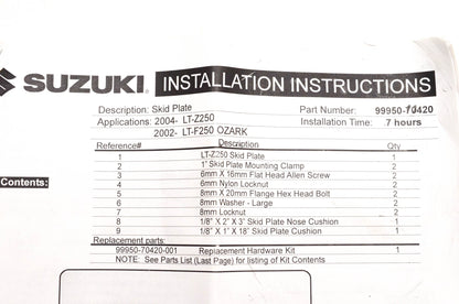 New OEM Suzuki 99950-70407 Skid Plate Kit NOS