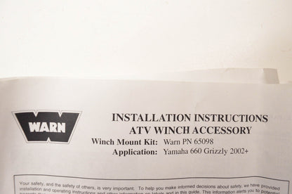 Warn 65098, W65098 Winch Mount Kit NOS