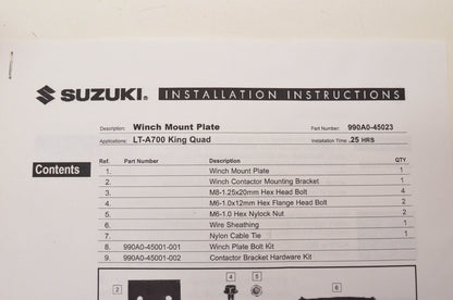 Warn 79380, W79380, 990A0-45068 Winch Mount Kit NOS