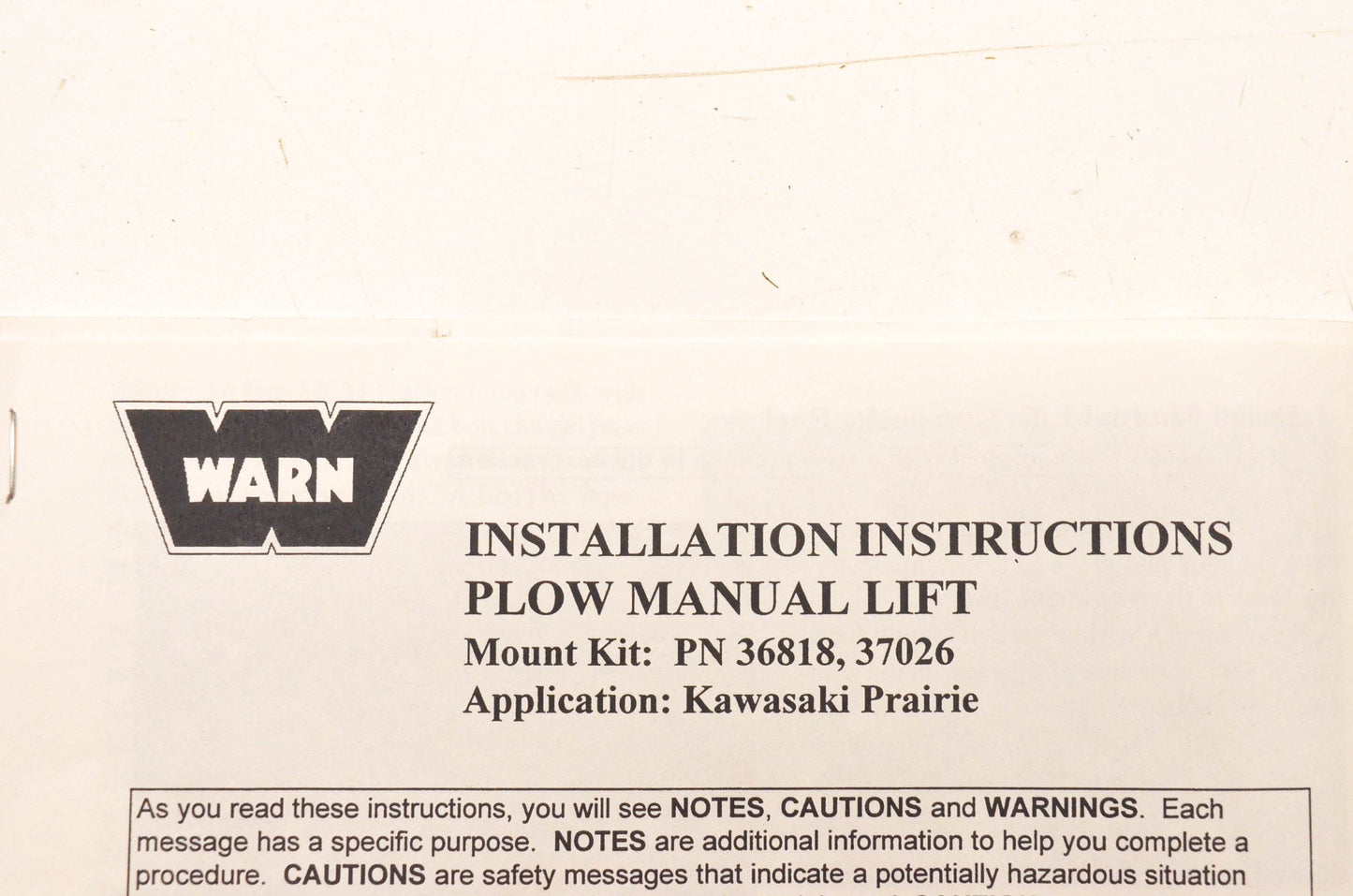 Warn 36818, 37026 Plow Manual Lift Kit NOS