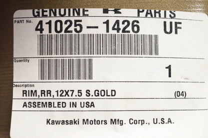 New OEM Kawasaki 41025-1426 12x7.5 S Gold Rim NOS