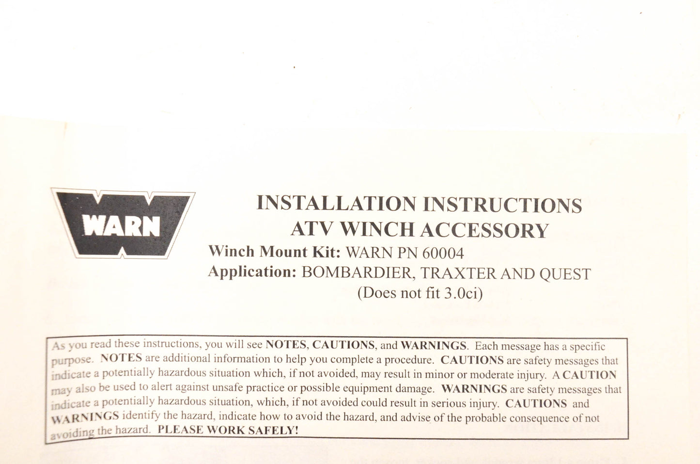Warn 60004 Winch Mount Kit NOS