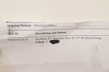 Parker HD-10-10 2' Pre Made 3/4" Hydraulic Hose With 3/4" JIC Swivel Fitting NOS